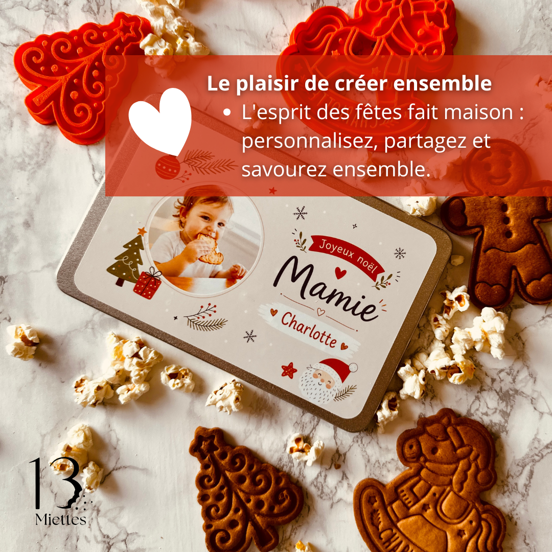 Boîte de Noël personnalisée avec 3 emporte-pièces à biscuits – Kit sablés de Noël avec emporte-pièce personnalisé