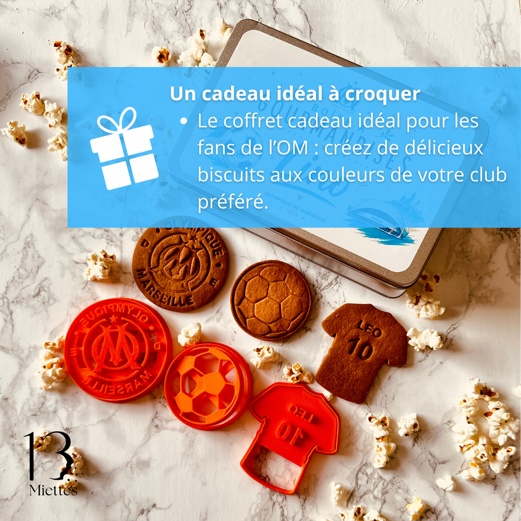 Kit emporte-pièces Olympique de Marseille personnalisé – 3 emporte-pièces dont 1 personnalisé + boîte cadeau OM