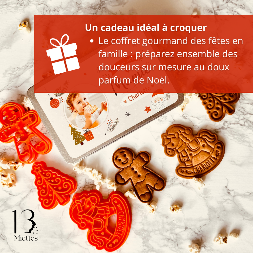 Boîte de Noël personnalisée avec 3 emporte-pièces à biscuits – Kit sablés de Noël avec emporte-pièce personnalisé