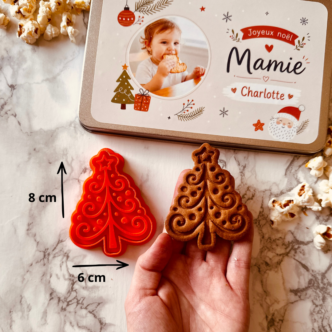 Boîte de Noël personnalisée avec 3 emporte-pièces à biscuits – Kit sablés de Noël avec emporte-pièce personnalisé