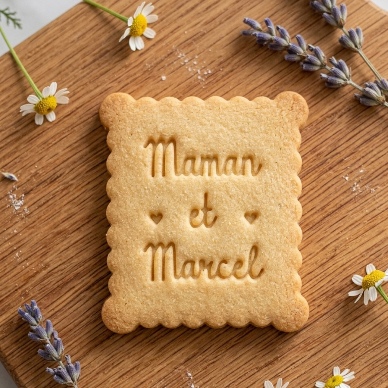 Emporte-pièce petit beurre Maman & prénom – biscuit personnalisé Fête des Mères