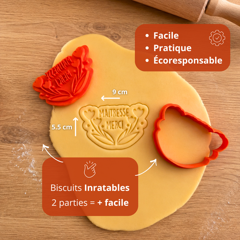 Emporte-pièce fin d’année scolaire personnalisé – Maîtresse, Maître, Nounou, ATSEM – Cadeau biscuits maison école