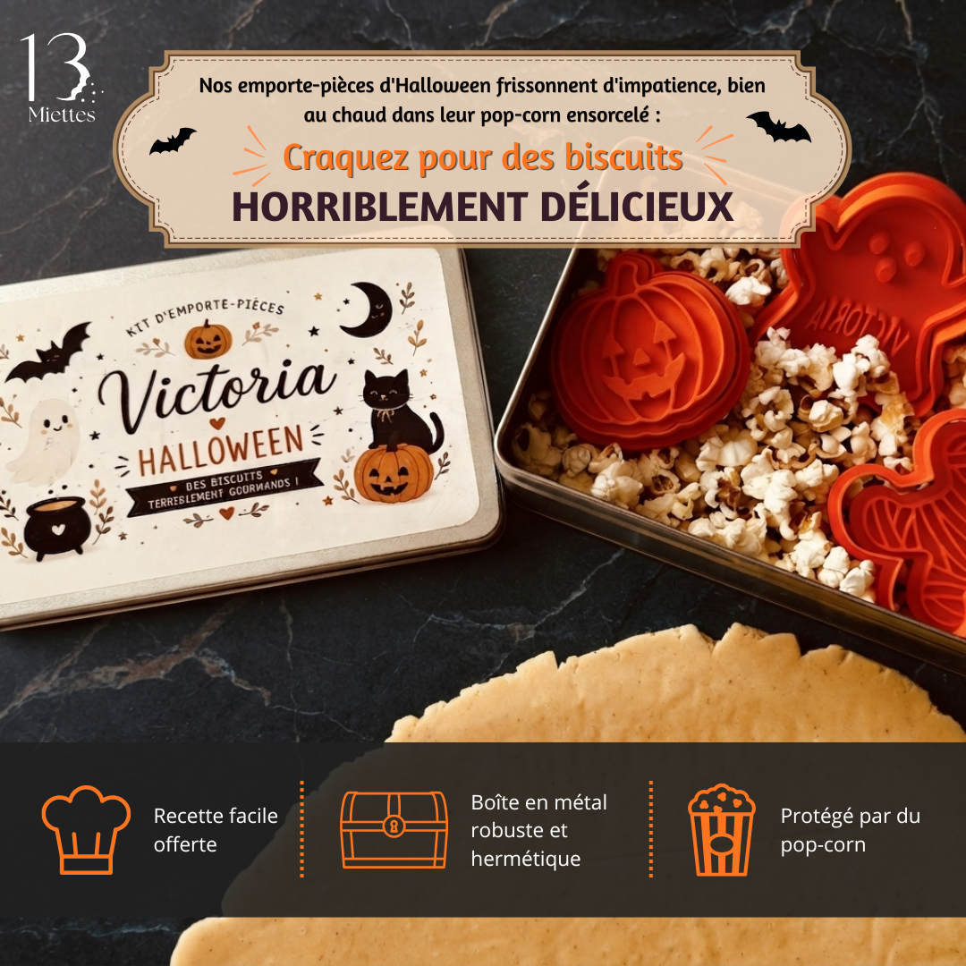 Kit d'emporte-pièces Halloween avec boîte personnalisée.