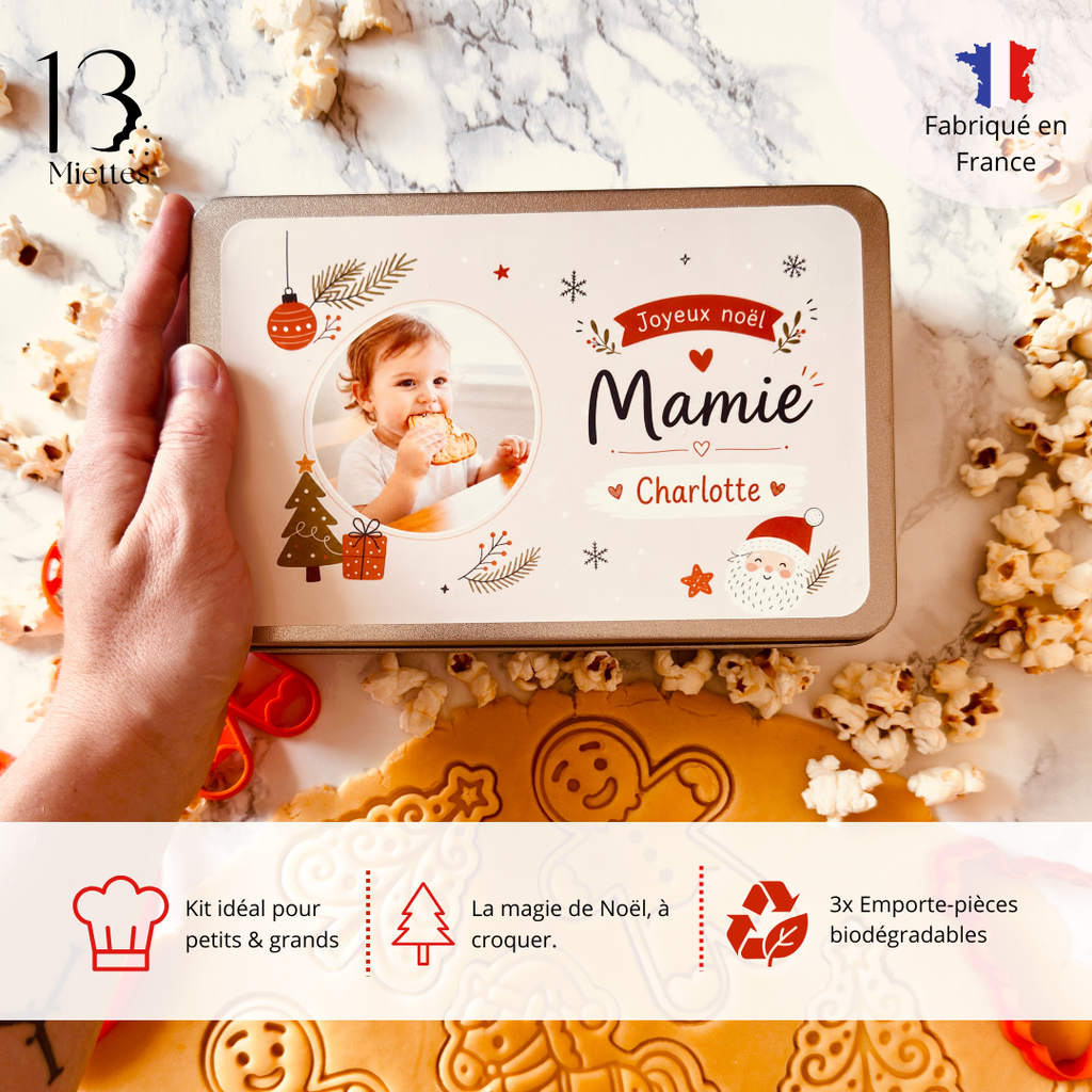 Boîte de Noël personnalisée avec 3 emporte-pièces à biscuits – Kit sablés de Noël avec emporte-pièce personnalisé