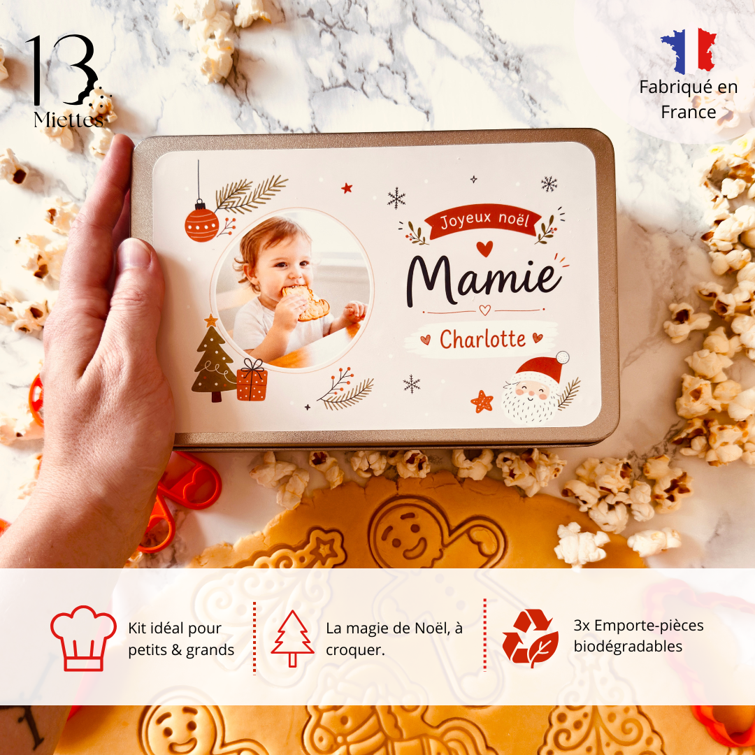 Boîte de Noël personnalisée avec 3 emporte-pièces à biscuits – Kit sablés de Noël avec emporte-pièce personnalisé