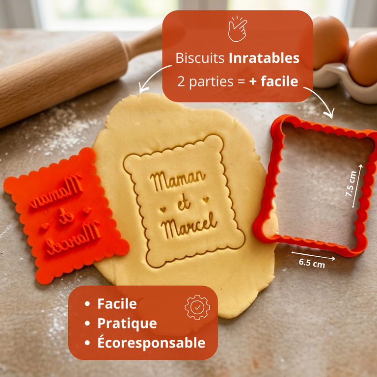 Emporte-pièce petit beurre Maman & prénom – biscuit personnalisé Fête des Mères