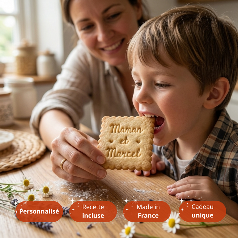 Emporte-pièce petit beurre Maman & prénom – biscuit personnalisé Fête des Mères