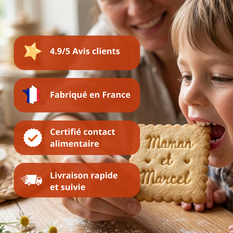 Emporte-pièce petit beurre Maman & prénom – biscuit personnalisé Fête des Mères
