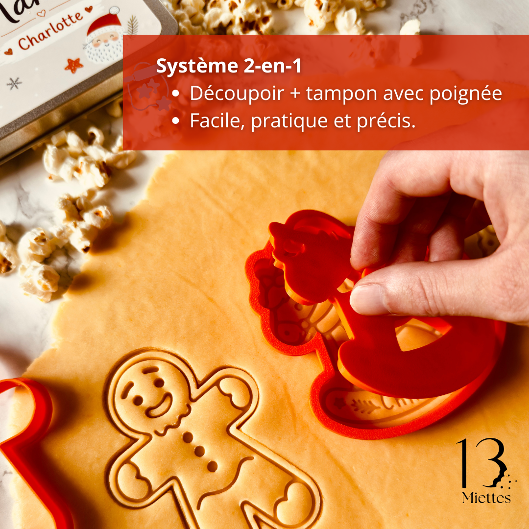 Boîte de Noël personnalisée avec 3 emporte-pièces à biscuits – Kit sablés de Noël avec emporte-pièce personnalisé