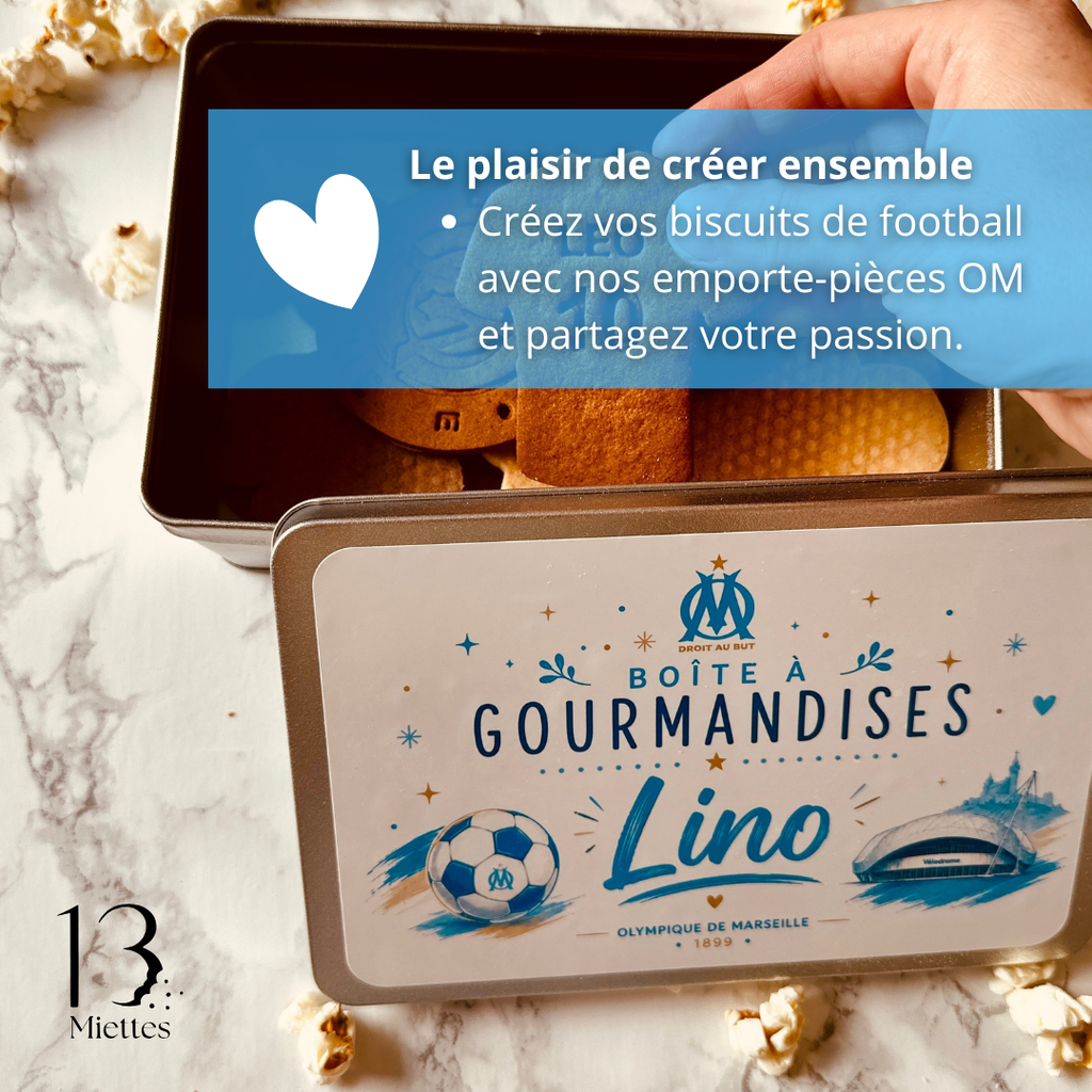 Kit emporte-pièces Olympique de Marseille personnalisé – 3 emporte-pièces dont 1 personnalisé + boîte cadeau OM