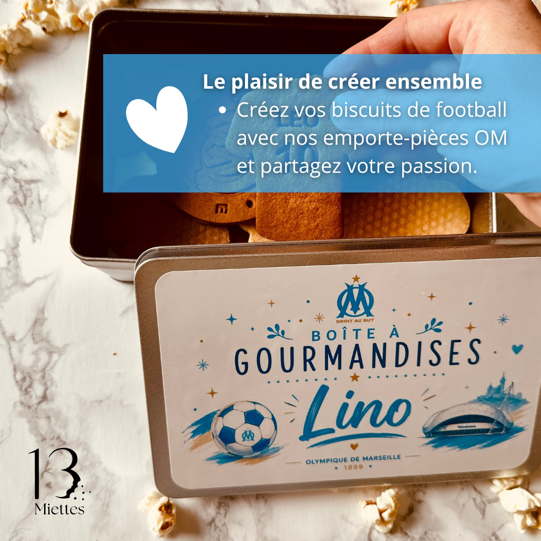 Kit emporte-pièces Olympique de Marseille personnalisé – 3 emporte-pièces dont 1 personnalisé + boîte cadeau OM
