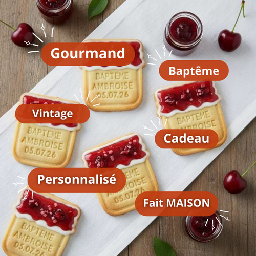 Emporte-pièce baptême personnalisé pot de confiture