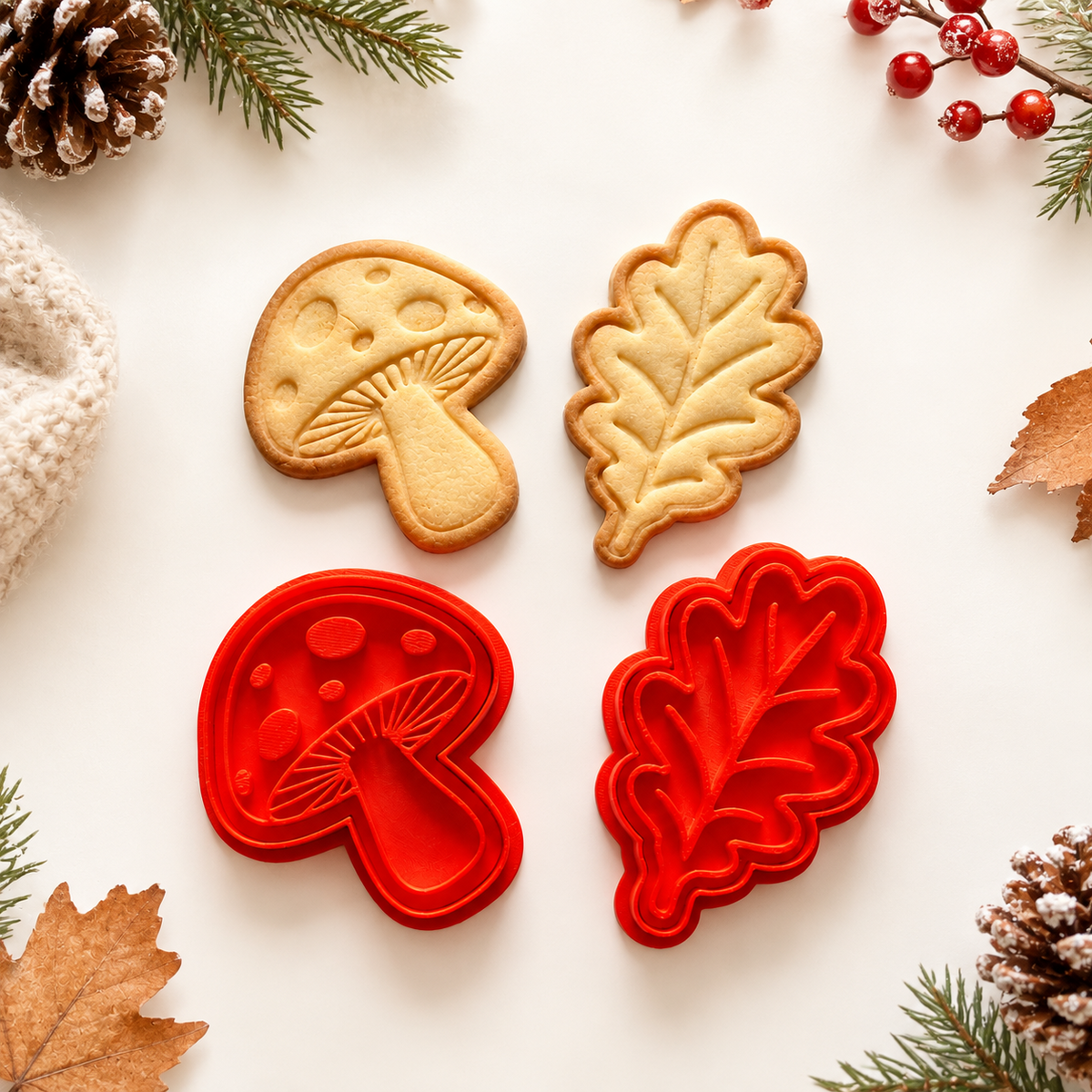 Emporte-pièce feuille d’automne et champignon pour biscuits