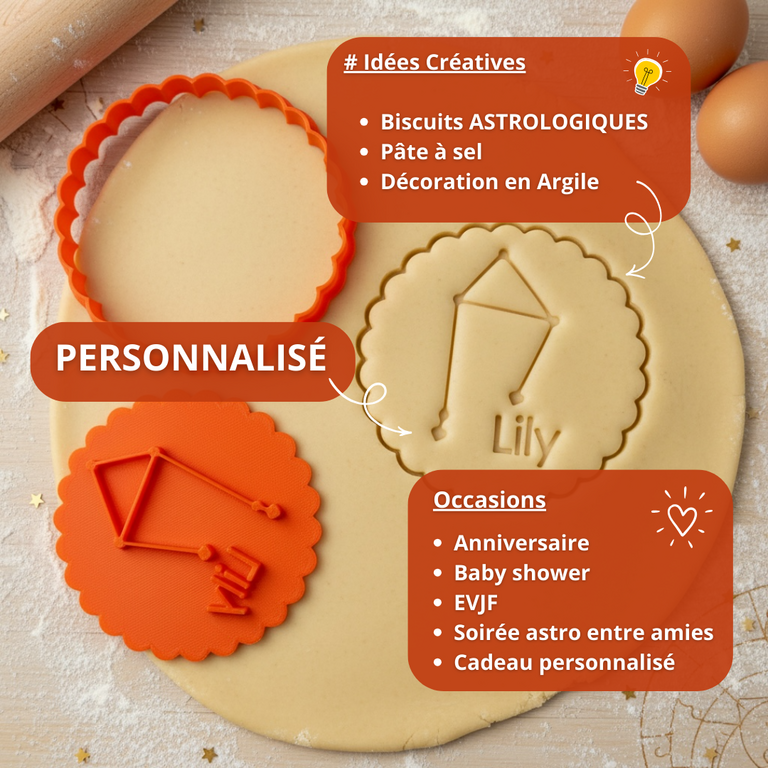 Emporte-pièce Constellation Balance Personnalisé avec Prénom – Biscuit Astrologique