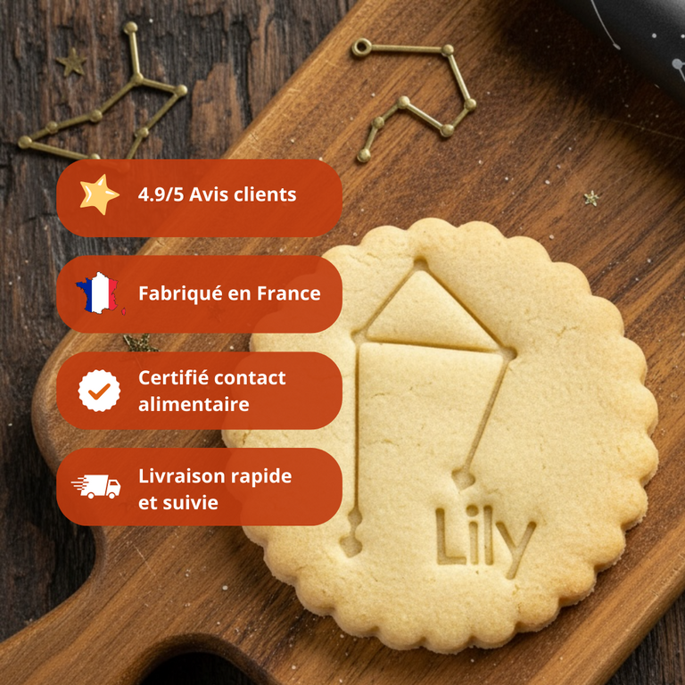 Emporte-pièce Constellation Balance Personnalisé avec Prénom – Biscuit Astrologique