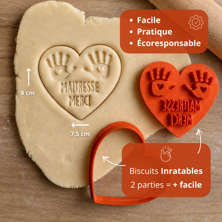 Emporte-pièce fin d’année scolaire personnalisé – Maîtresse, Maître, Nounou, ATSEM – Cadeau biscuits maison école