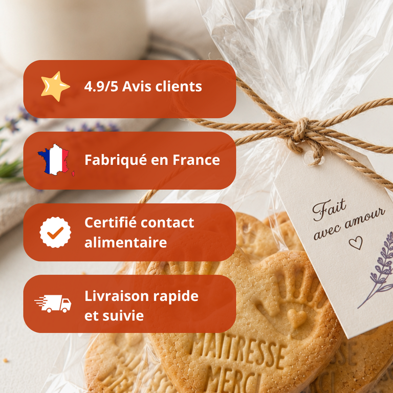 Emporte-pièce fin d’année scolaire personnalisé – Maîtresse, Maître, Nounou, ATSEM – Cadeau biscuits maison école
