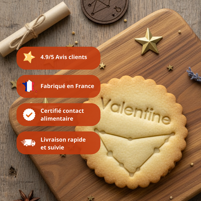 Emporte-pièce Constellation Gémeaux – Biscuits personnalisés avec prénom et cœurs