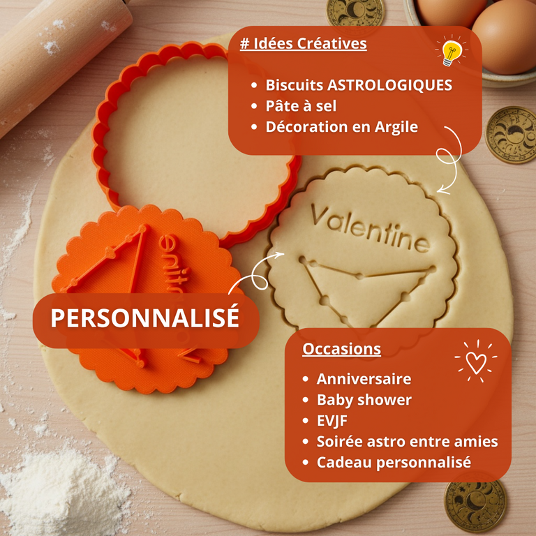 Emporte-pièce Constellation Gémeaux – Biscuits personnalisés avec prénom et cœurs