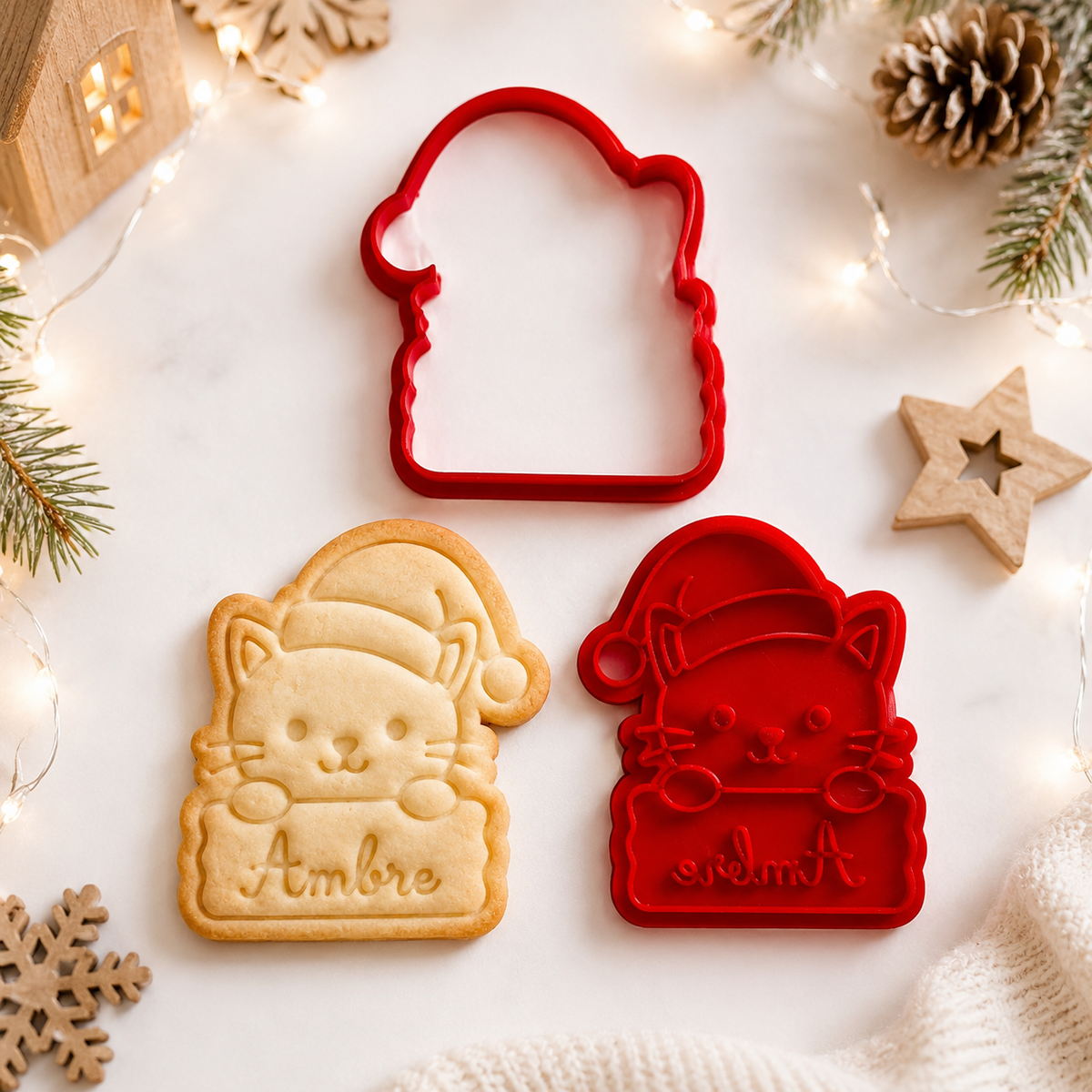 Emporte-pièce de noël personnalisé chat de noël avec prénom