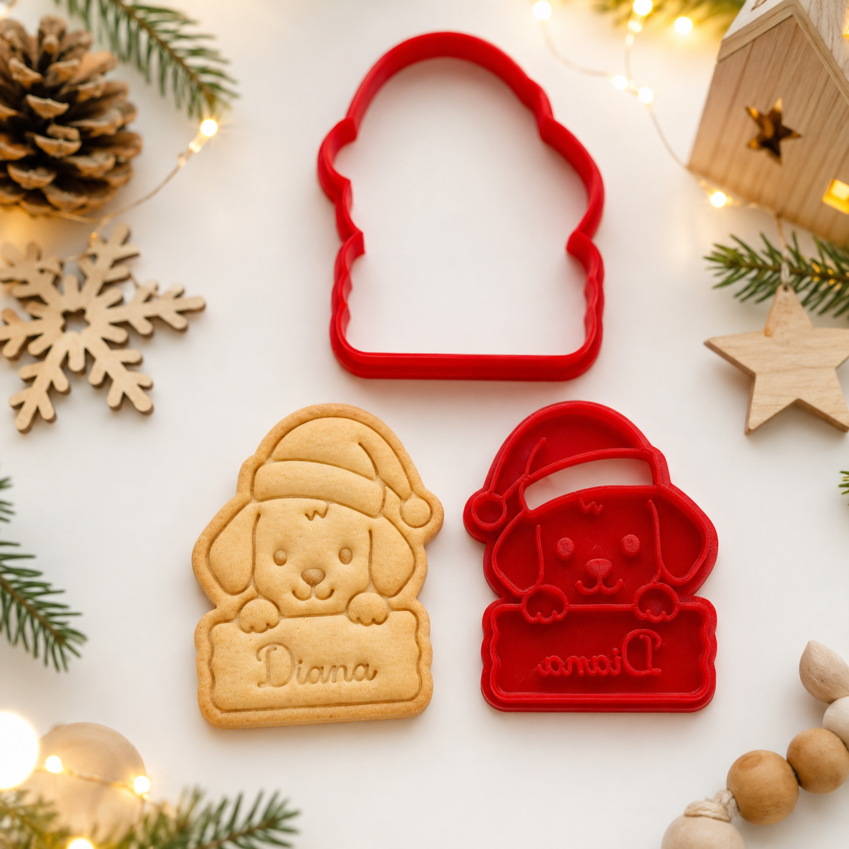 Emporte-pièce de noël personnalisé Chien de noël avec prénom