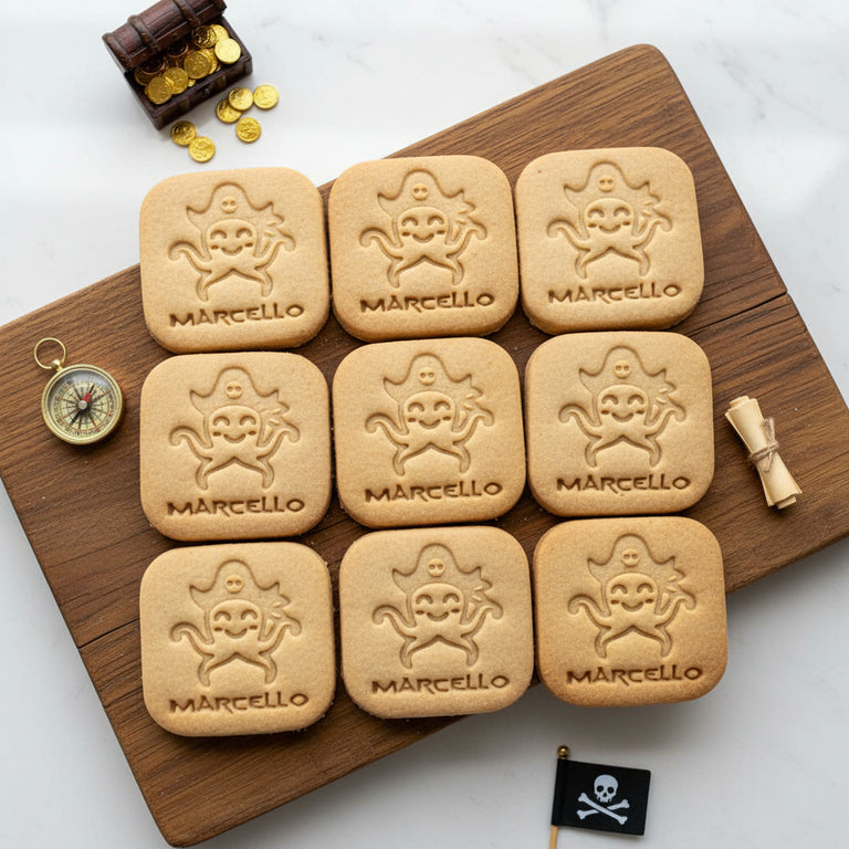 Emporte-Pièce Poulpe Pirate Personnalisé avec Prénom – Biscuit Anniversaire Enfant Thème Pirate