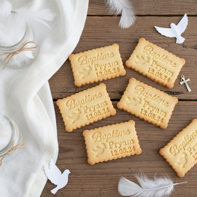 Emporte-pièce baptême personnalisé cadeaux invités biscuits personnalisés petit-beurre