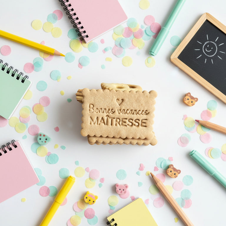 Emporte-pièce Bonnes vacances Maîtresse – cadeau gourmand original de fin d’année scolaire