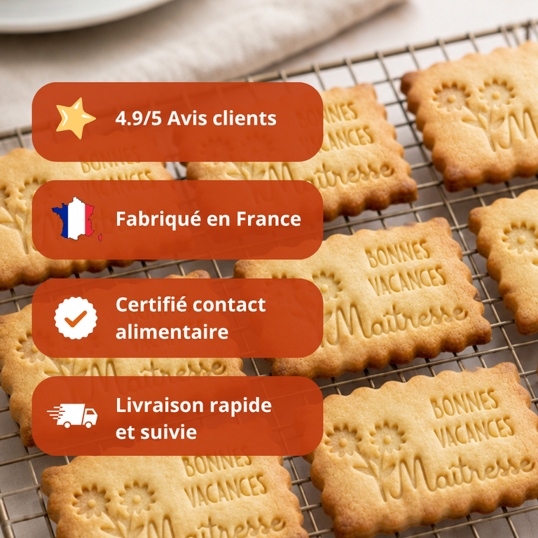 Emporte-pièce Biscuits "Bonnes Vacances" – Maîtresse, Maître, Nounou, ATSEM
