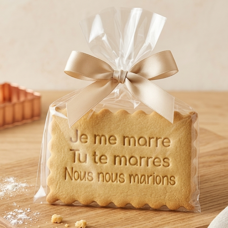 Emporte-pièce Petit Beurre Mariage – Biscuit personnalisé “Je me marre tu te marres nous nous marions”