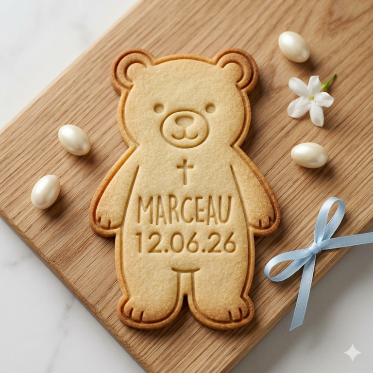 Emporte-pièce Ours Personnalisé – Prénom & Date | Baptême et Communion
