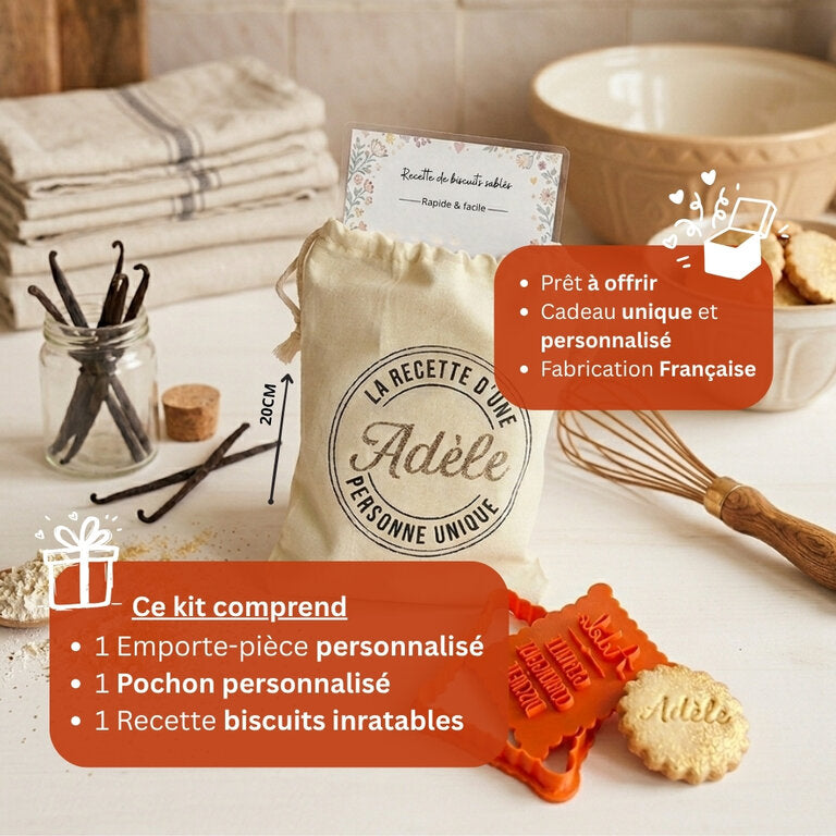 Kit emporte-pièce personnalisé prénom + 3 mots | Pochon personnalisé & recette incluse
