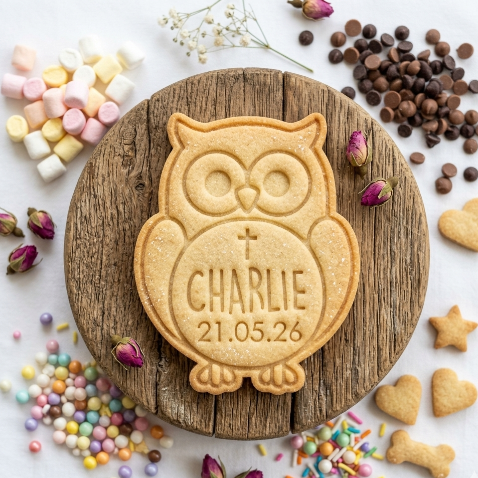Emporte-pièce baptême personnalisé hibou