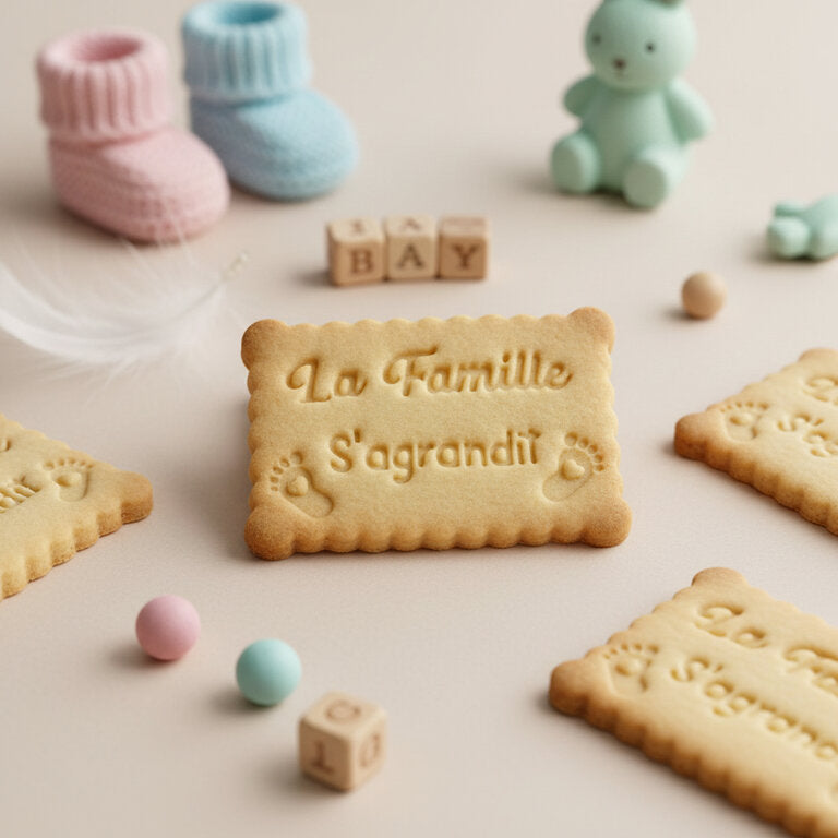 Emporte-pièce Petit Beurre “La famille s’agrandit” – Annonce grossesse originale biscuit personnalisé