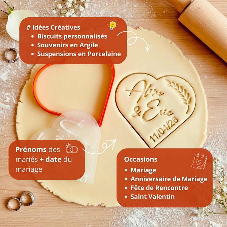Emporte-Pièce mariage personnalisé en forme de cœur cadeaux invités biscuits personnalisés