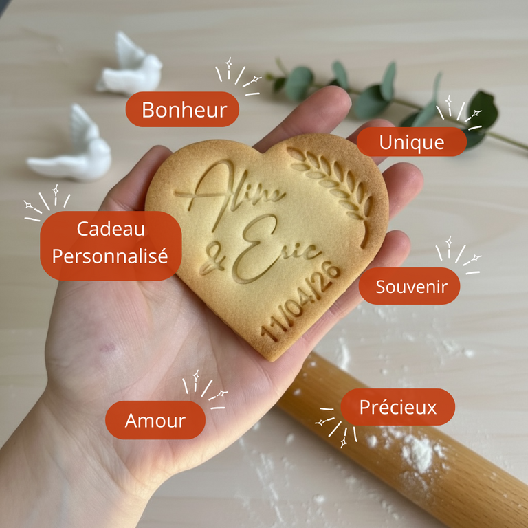 Emporte-Pièce mariage personnalisé en forme de cœur cadeaux invités biscuits personnalisés