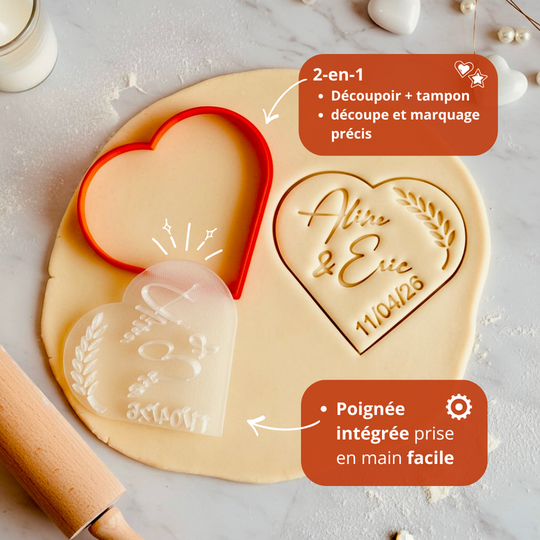 Emporte-Pièce mariage personnalisé en forme de cœur cadeaux invités biscuits personnalisés