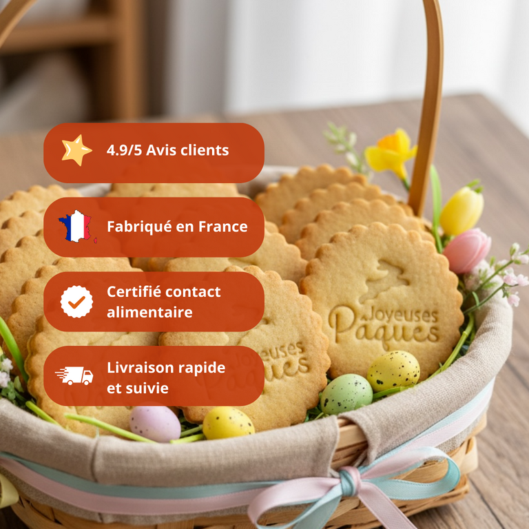 Emporte-pièce Joyeuses Pâques rond cannelé lapin – biscuit