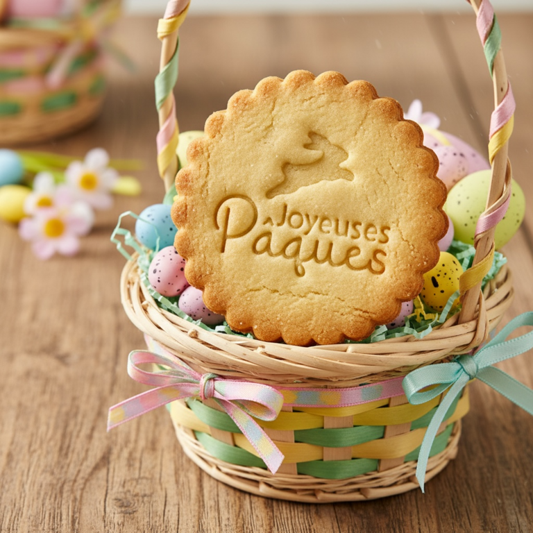Emporte-pièce Joyeuses Pâques rond cannelé lapin – biscuit