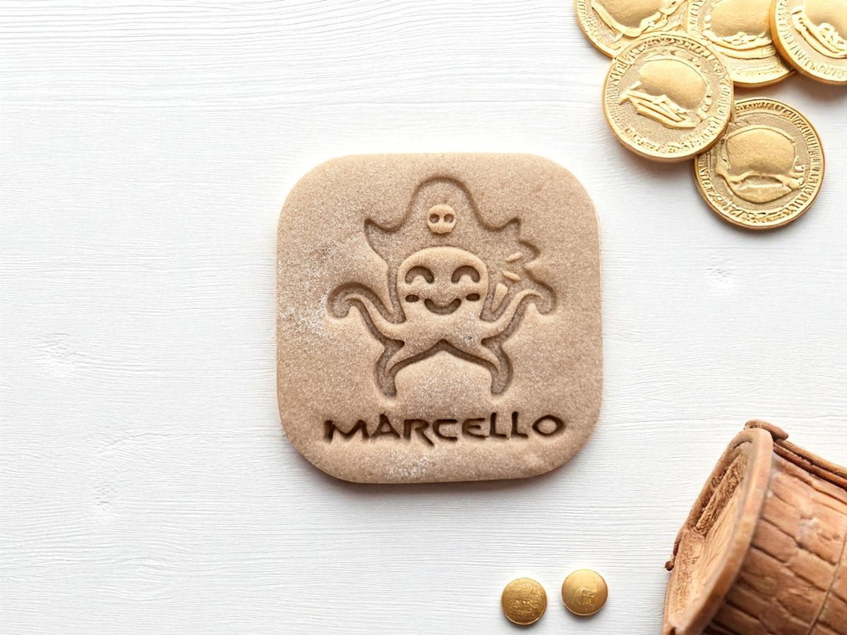 Emporte-Pièce Poulpe Pirate Personnalisé avec Prénom – Biscuit Anniversaire Enfant Thème Pirate