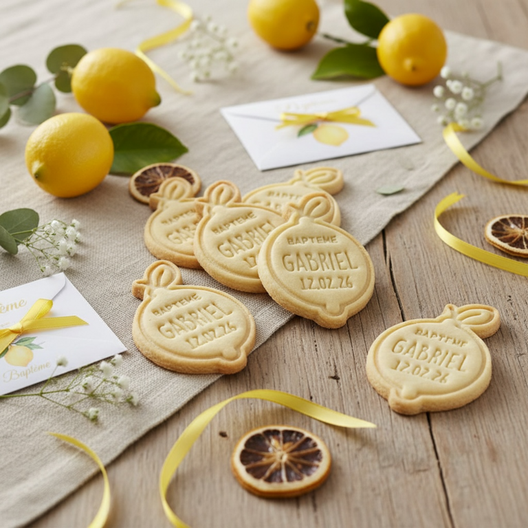 Emporte-pièce Citron Baptême Personnalisé avec Prénom et Date