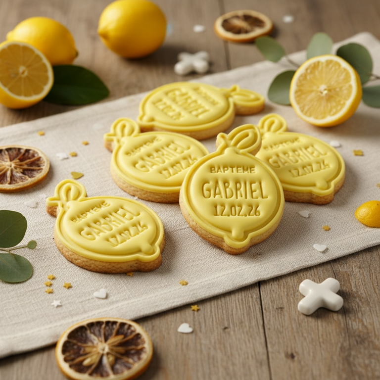 Emporte-pièce Citron Baptême Personnalisé avec Prénom et Date