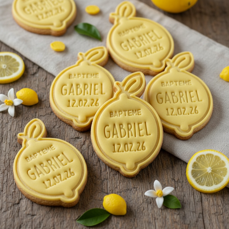 Emporte-pièce Citron Baptême Personnalisé avec Prénom et Date