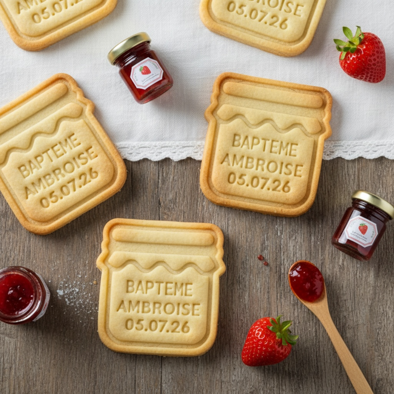 Emporte-pièce personnalisé baptême – Pot de confiture – CADEAUX invités