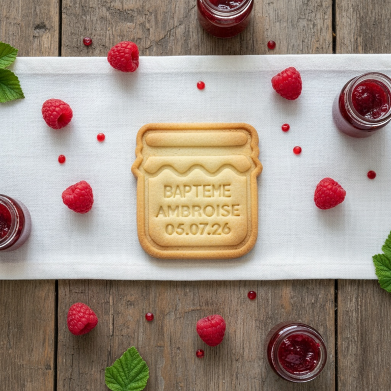 Emporte-pièce personnalisé baptême – Pot de confiture – CADEAUX invités