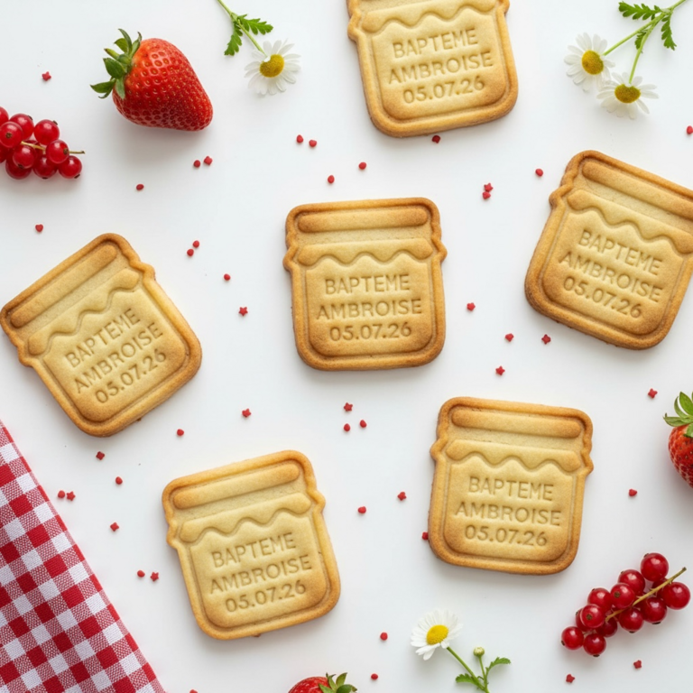 Emporte-pièce personnalisé baptême – Pot de confiture – CADEAUX invités