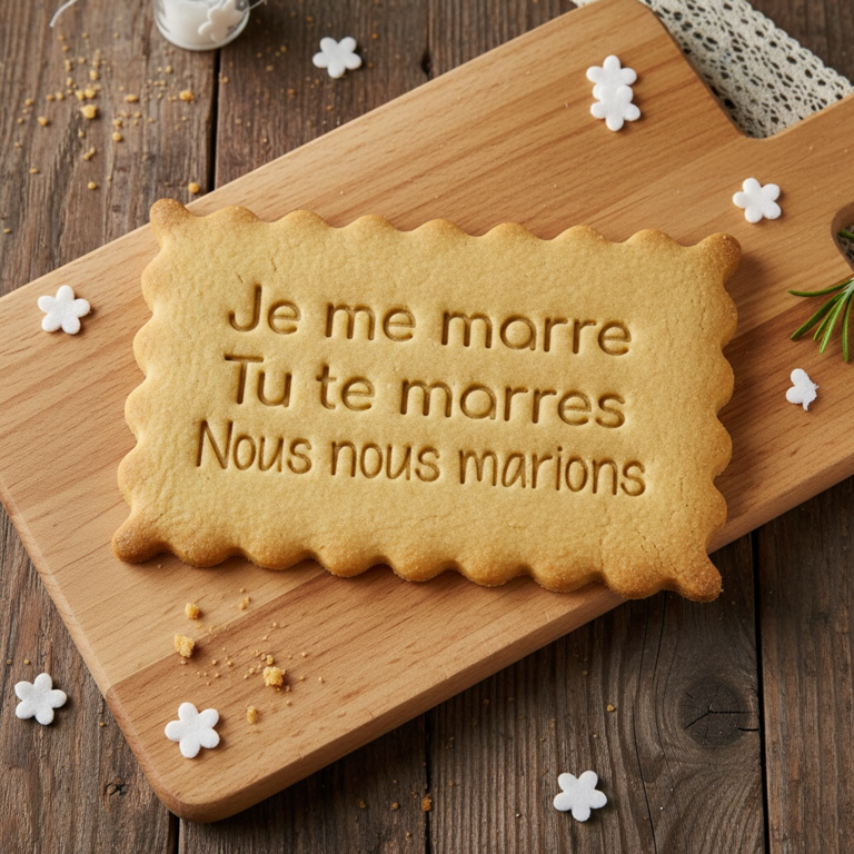 Emporte-pièce Petit Beurre Mariage – Biscuit personnalisé “Je me marre tu te marres nous nous marions”
