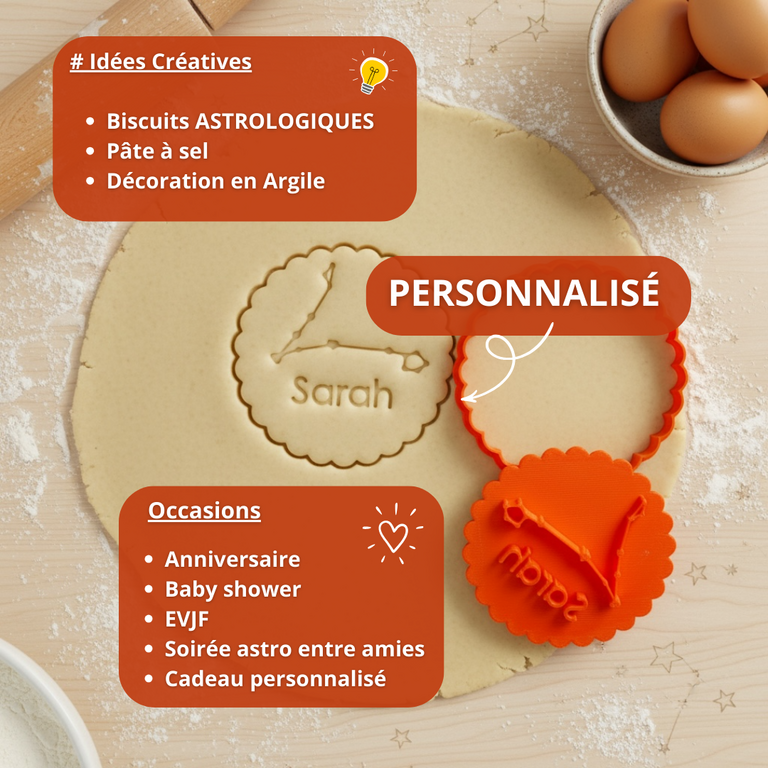 Emporte-pièce Constellation Poissons – Biscuits personnalisés avec prénom et cœurs astrologiques