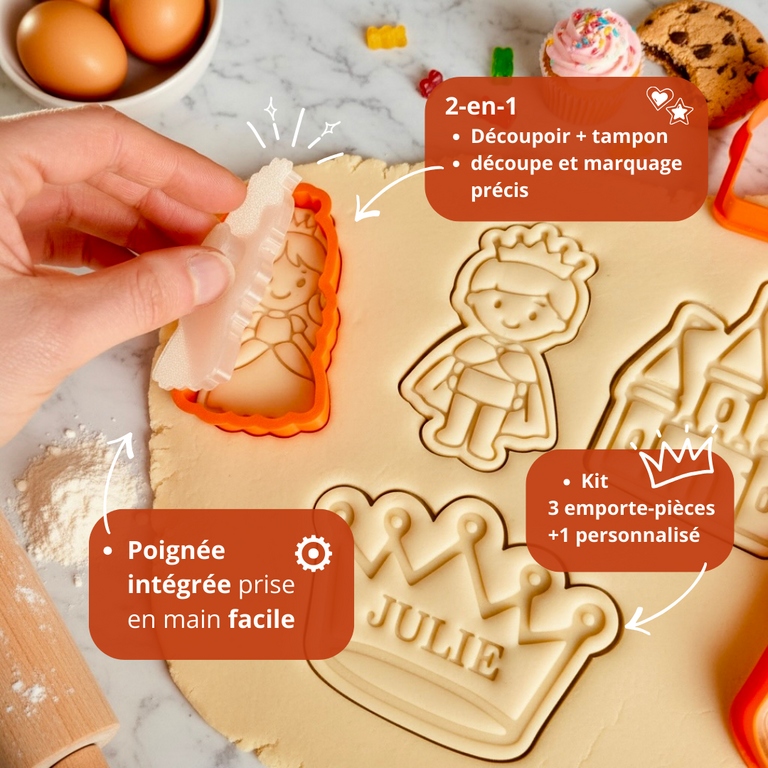 Kit 4 Mini Emporte-Pièces Conte de Fées – Princesse, Prince, Château & Couronne