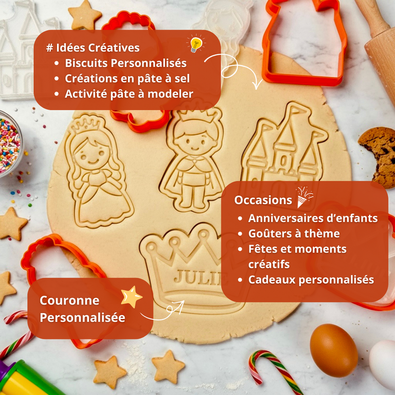 Kit 4 Mini Emporte-Pièces Conte de Fées – Princesse, Prince, Château & Couronne